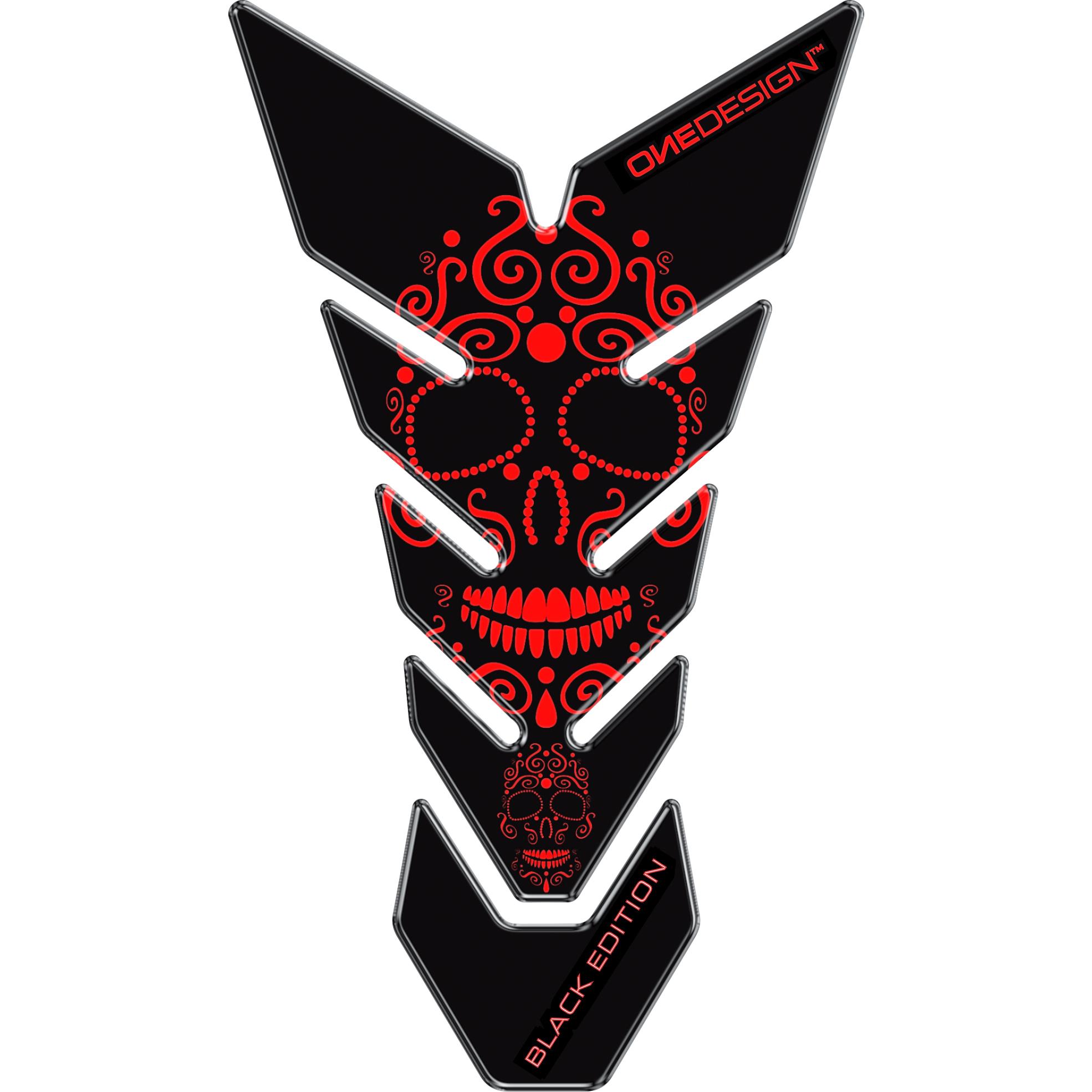 ONEDESIGN Tankpad CG 225x130mm Skull 1 schwarz/rot-orange - Motorradteile & Ersatzteile - Verkleidungen & Abdeckungen