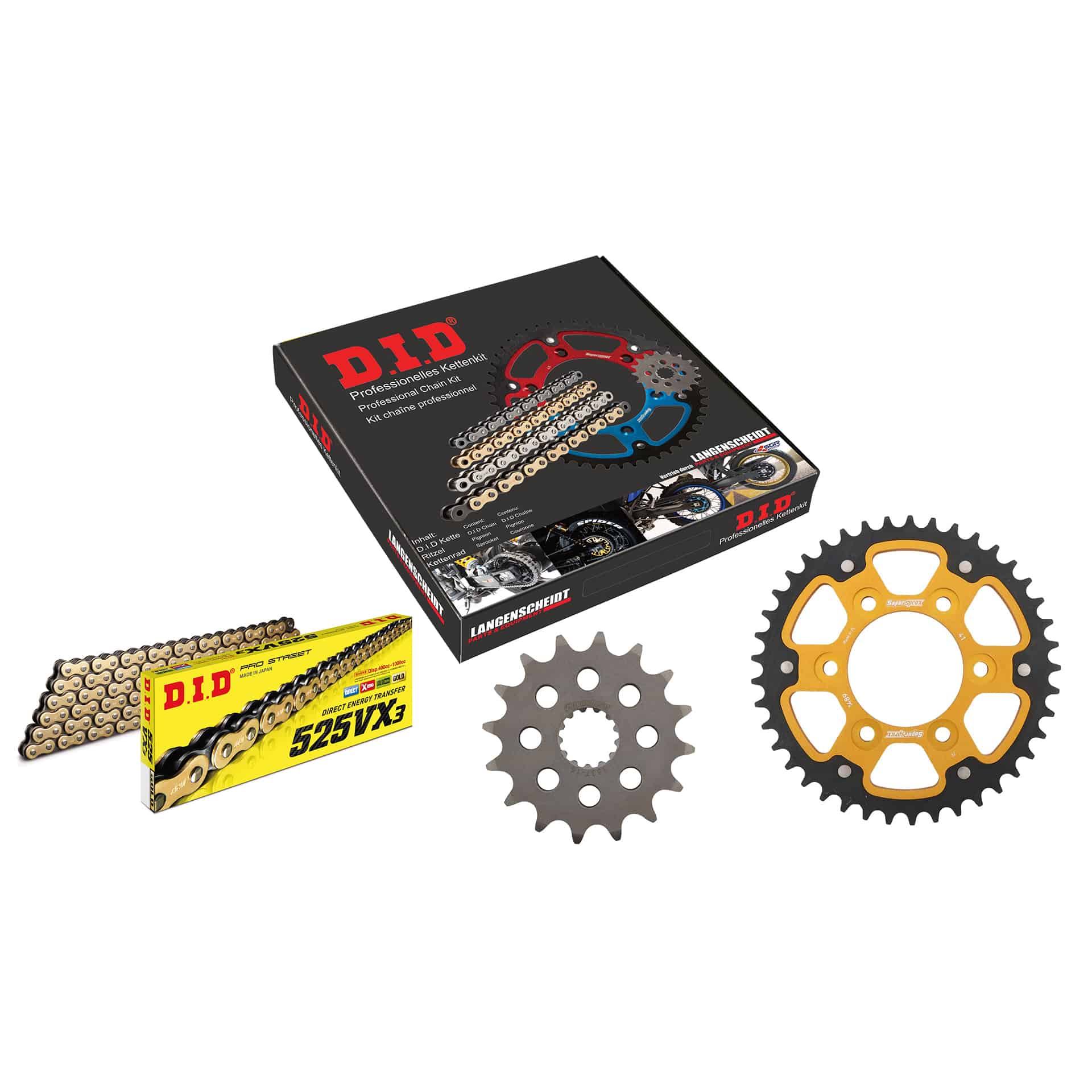 D.I.D. Supersprox Kettenkit Stealth 525VX3(G&B) Niet X 16/41/110 gold für Kawa