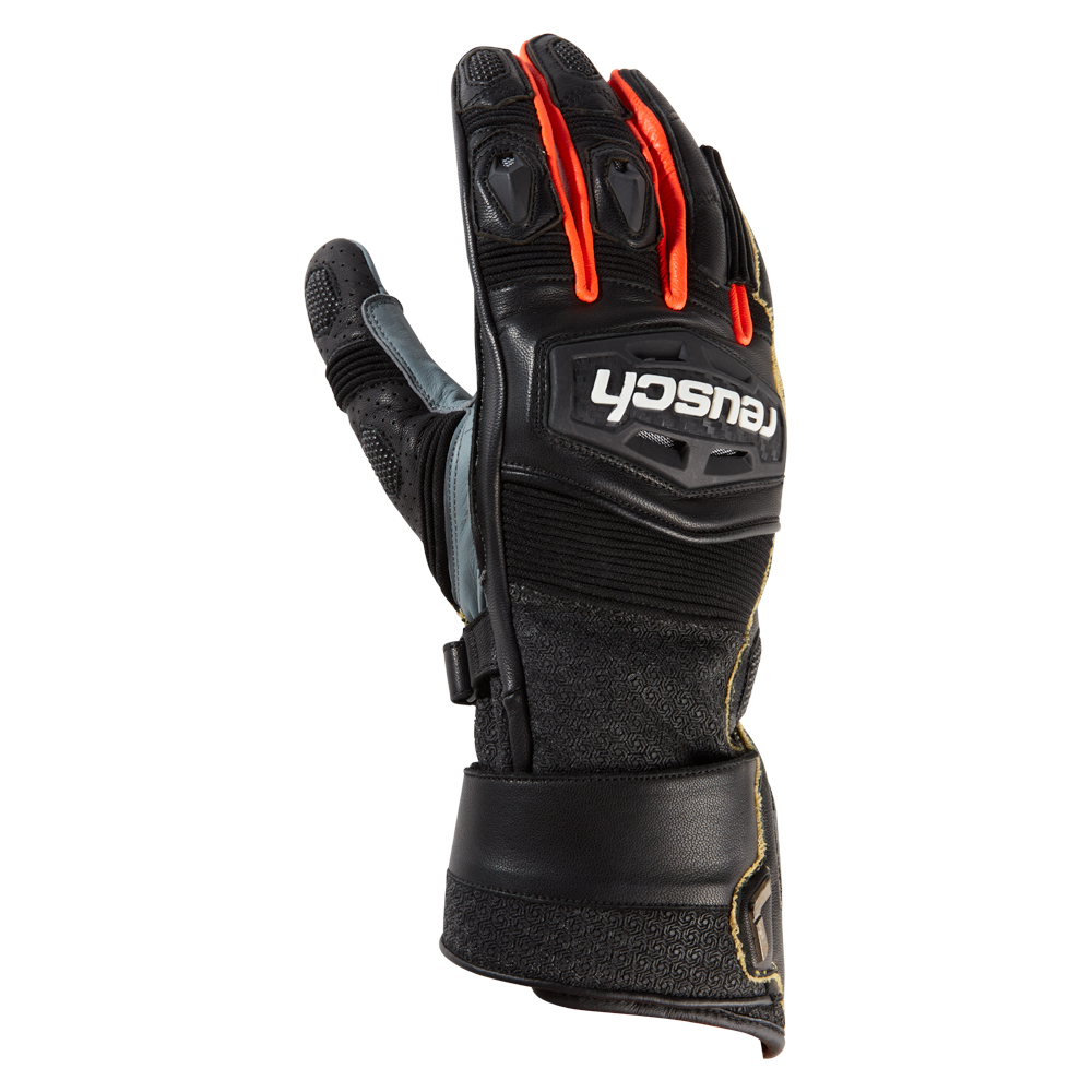 Reusch Race Rider leather gloves long black/grey/fluorescent red