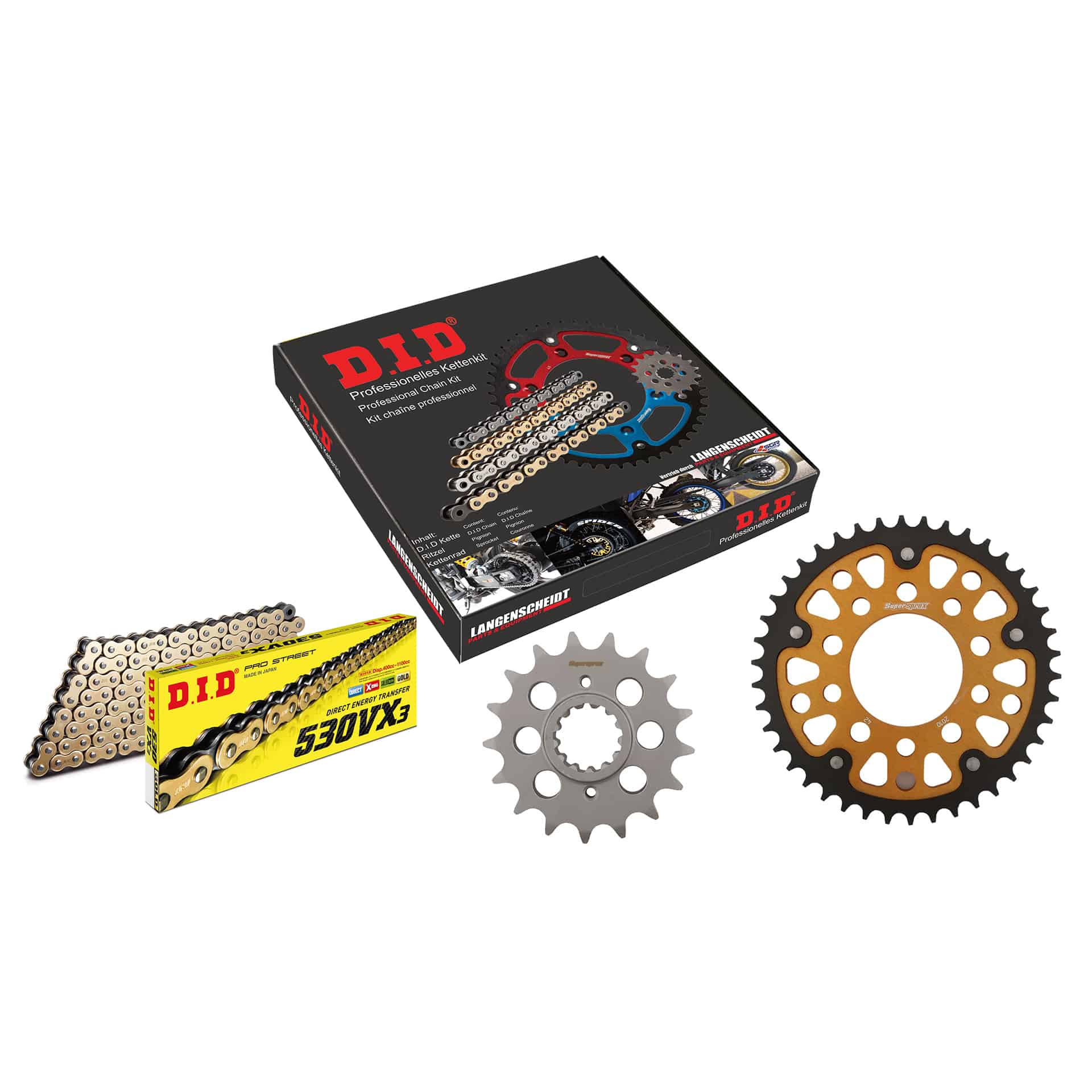 D.I.D. Supersprox Kettenkit Stealth 530VX3(G&B) Niet X 17/42/114 gold für Hond