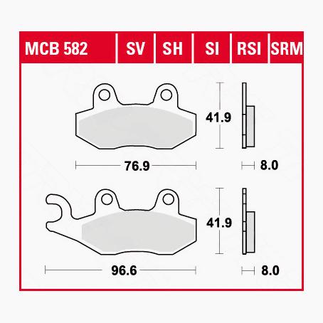 TRW Lucas Bremsbeläge organisch MCB582  96,6/76,9x41,9x9mm - Motorradteile & Ersatzteile - Bremsen
