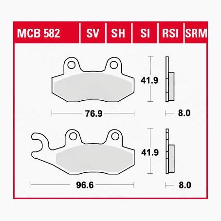 TRW Lucas Bremsbeläge organisch MCB582 96,6/76,9x41,9x9mm - Motorradteile & Ersatzteile - Bremsen