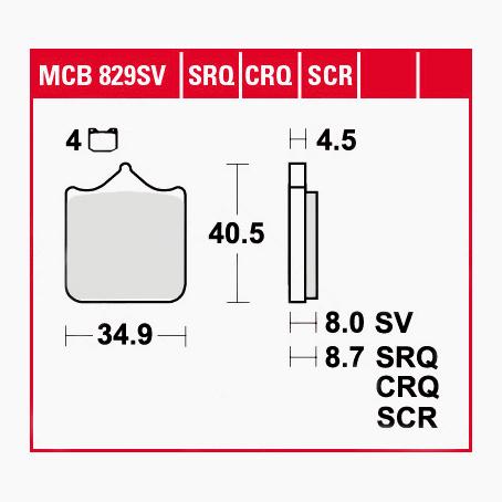 TRW Lucas Bremsbeläge Sintermetall Street MCB829SV 34,9x40,5x8mm - Motorradteile & Ersatzteile - Bremsen