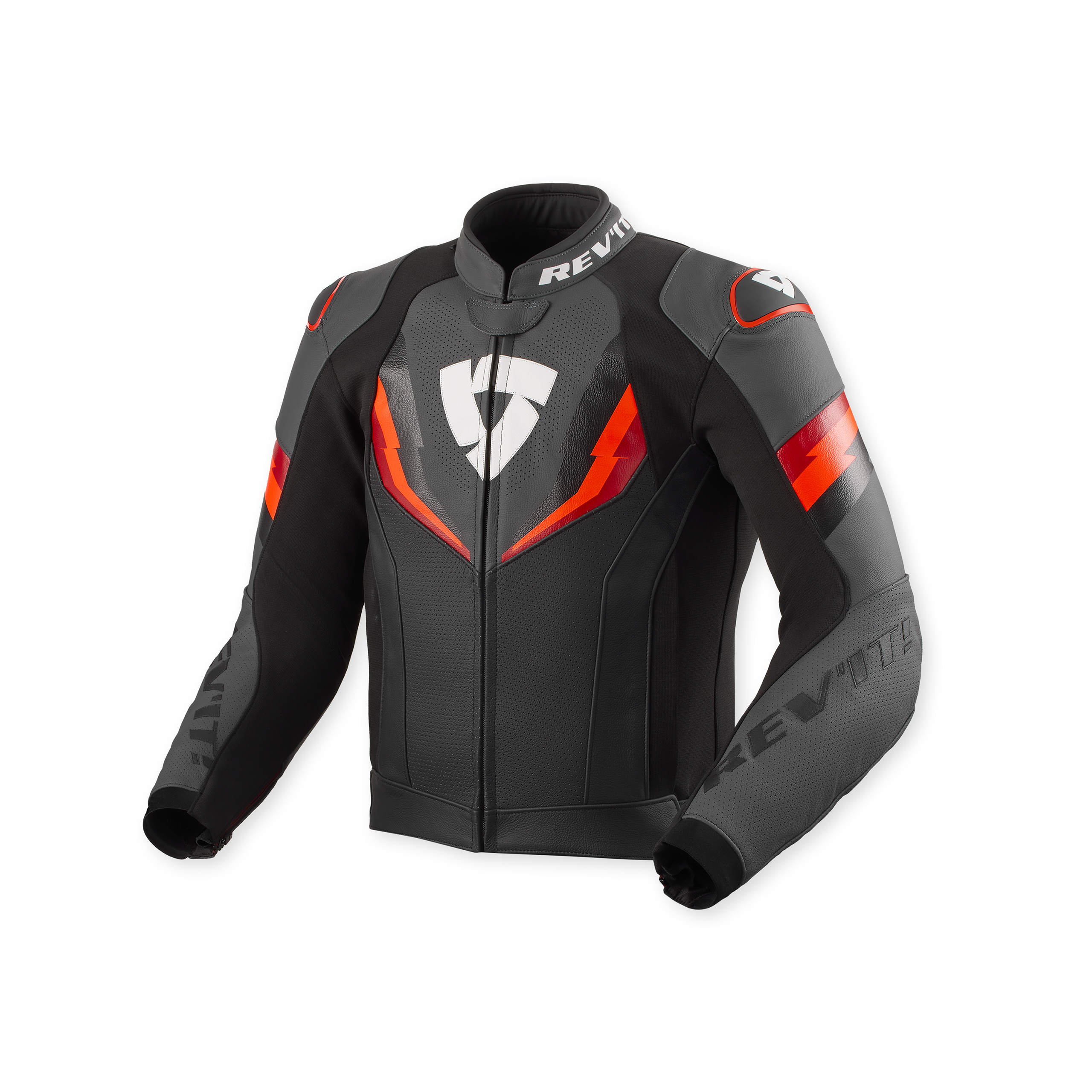 REV'IT!-Quantum 3 Lederjacke schwarz/neonrot 52-0000781999086307