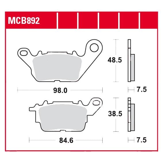 TRW Lucas Bremsbeläge organisch MCB892 98x48,5x7,5/84,6x38,5x7,5mm - Motorradteile & Ersatzteile - Bremsen