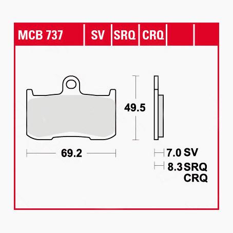 TRW Lucas Bremsbeläge organisch MCB737  69,2x49,5x7mm - Motorradteile & Ersatzteile - Bremsen