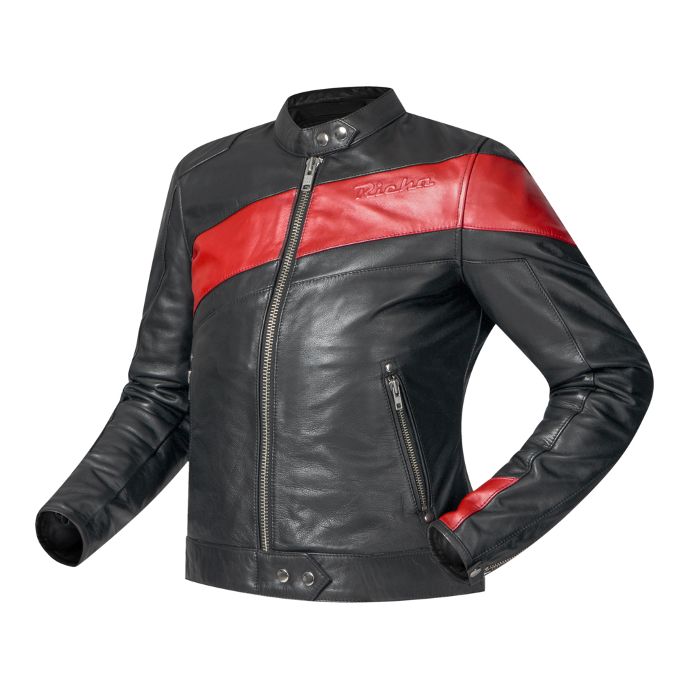 Richa-Paige Damen Lederjacke schwarz/bordeaux 46-0001912999144304