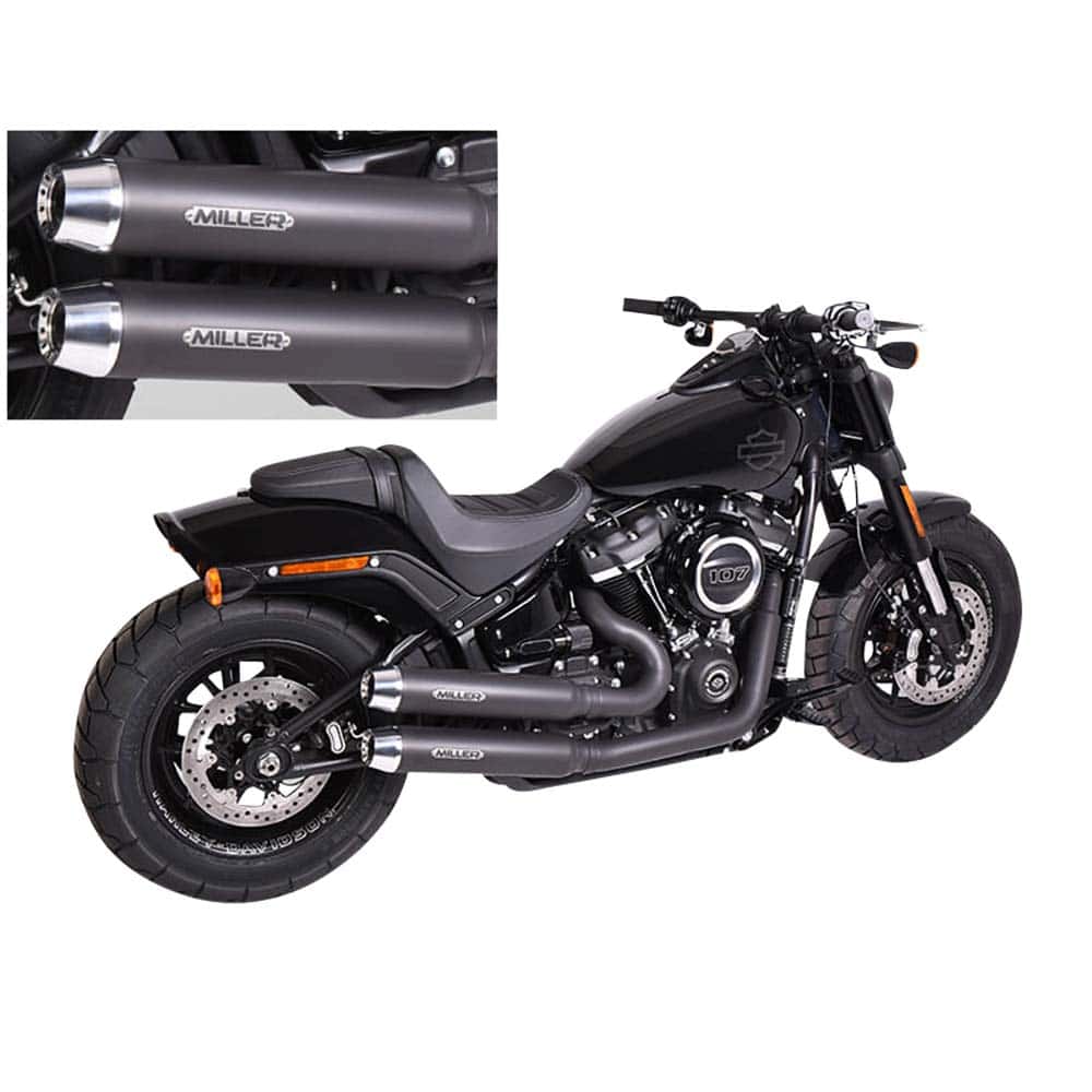 Miller Exhaust Auspuff Paar Bronco Tapered schwarz/poliert f. Softail 18-20 - Motorradteile & Ersatzteile - Auspuff