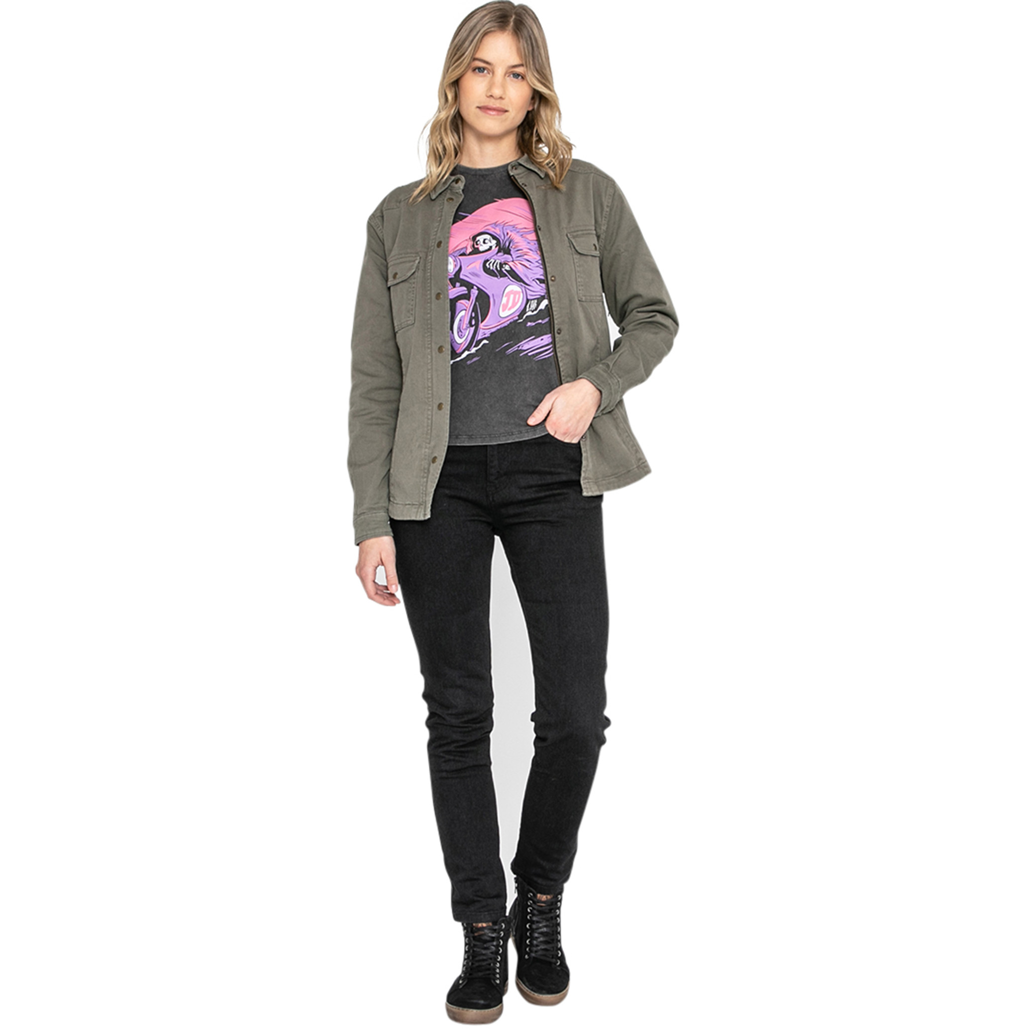 John Doe-Damen Motoshirt Hemd olive-2013821999026