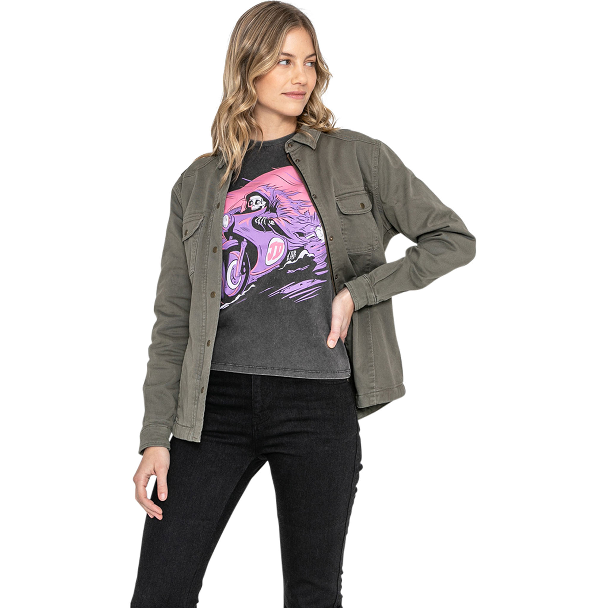 John Doe-Damen Motoshirt Hemd olive XXL-2013821999026112