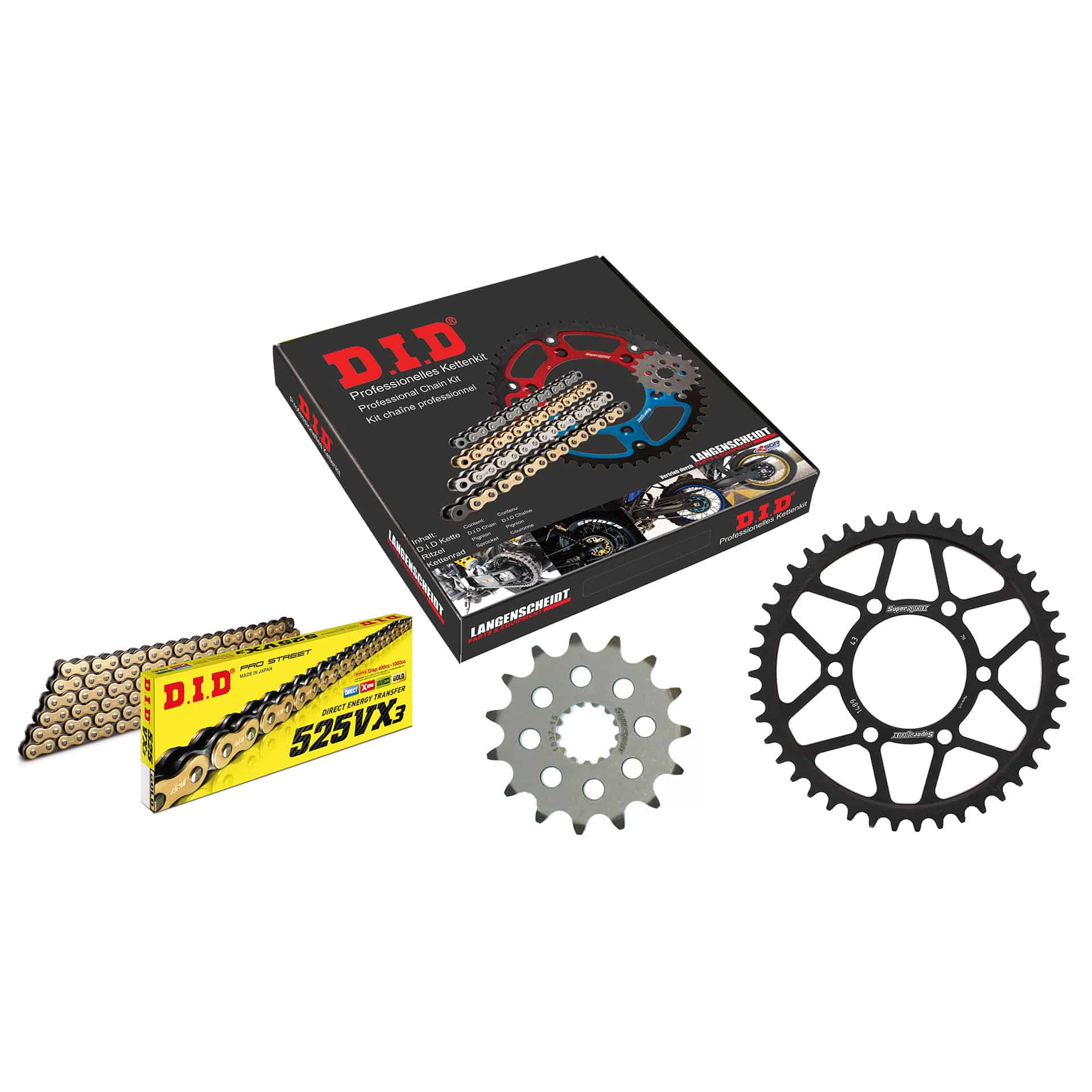D.I.D. kit chaîne 525VX3(G&B) rivet X 15/43/116 pour KLZ 1000 Versys