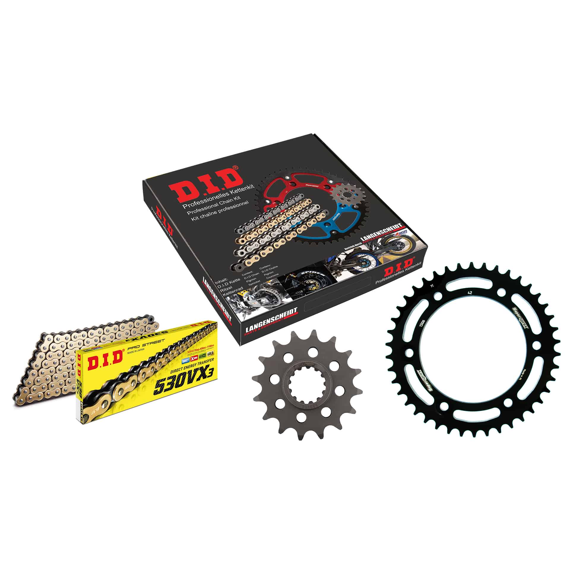 D.I.D. kit cadena Alu 530VX3(G&B) remache X 16/40/114 negro para Honda
